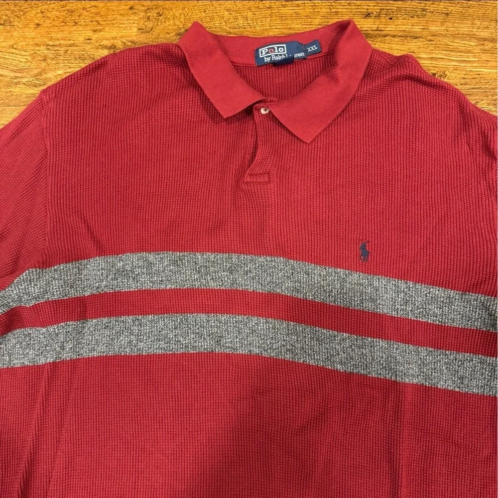 Polo Ralph Lauren Red Waffle Knit Thermal‎ Golf Long Sleeve Polo Shirt Men's 2XL